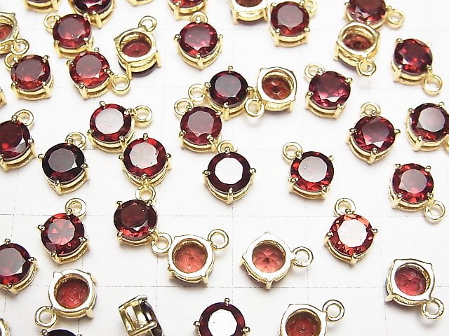 [Video] High Quality Mozambique Garnet AAA Bezel Setting Round Faceted 7x7mm 18KGP 2pcs