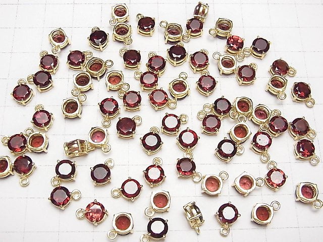 [Video] High Quality Mozambique Garnet AAA Bezel Setting Round Faceted 7x7mm 18KGP 2pcs