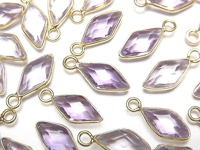 [Video]High Quality Amethyst AAA Bezel Setting Diamond Shape 11x6mm 18KGP 3pcs