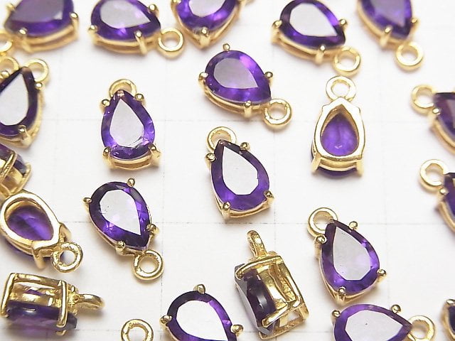 [Video] High Quality Amethyst AAA Bezel Setting Pear shape Faceted 7x5mm 18KGP 2pcs