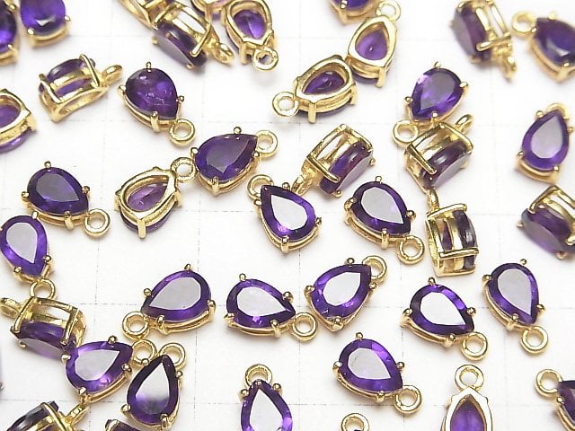 [Video] High Quality Amethyst AAA Bezel Setting Pear shape Faceted 7x5mm 18KGP 2pcs