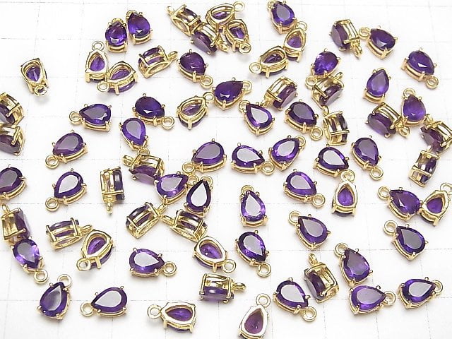 [Video] High Quality Amethyst AAA Bezel Setting Pear shape Faceted 7x5mm 18KGP 2pcs