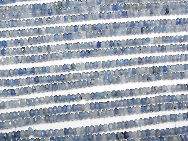 [Video] High Quality! Kyanite AA+ Faceted Button Rondelle 4x4x2.5mm half or 1strand beads (aprx.15inch / 36cm)