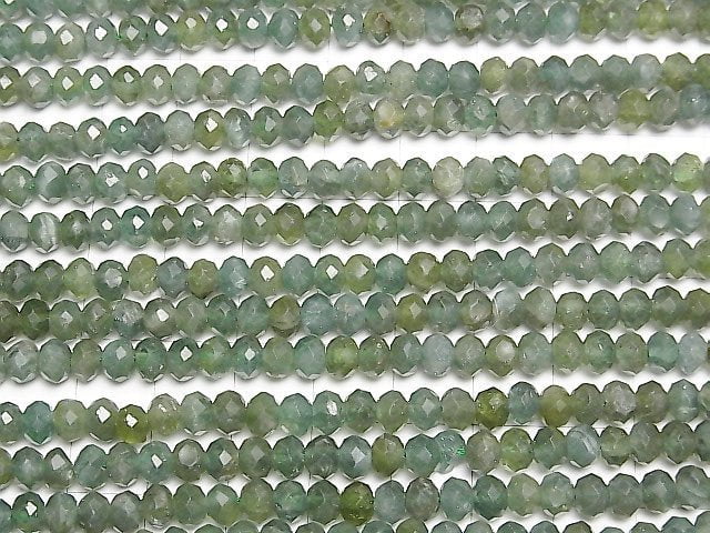 [Video] High Quality! Green Apatite AA+ Faceted Button Rondelle 5.5x5.5x4mm half or 1strand beads (aprx.15inch / 37cm)