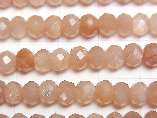 [Video] High Quality! Orange Moonstone AA++ Faceted Button Roundel 6x6x4mm 1strand beads (aprx.15inch / 37cm)