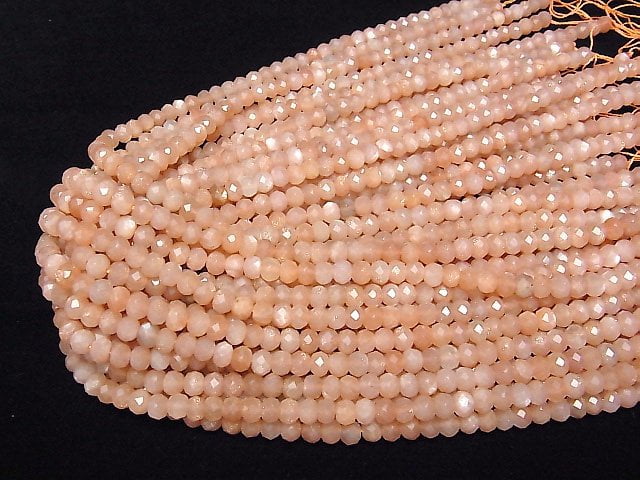 [Video] High Quality! Orange Moonstone AA++ Faceted Button Roundel 6x6x4mm 1strand beads (aprx.15inch / 37cm)