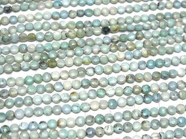 [Video] High Quality! Blue Opal Faceted Coin 4x4x2mm 1strand beads (aprx.15inch / 37cm)