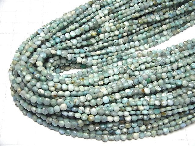 [Video] High Quality! Blue Opal Faceted Coin 4x4x2mm 1strand beads (aprx.15inch / 37cm)