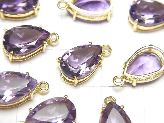 [Video] High Quality Amethyst AAA Bezel Setting Pear shape Faceted 12x8mm 18KGP 1pc