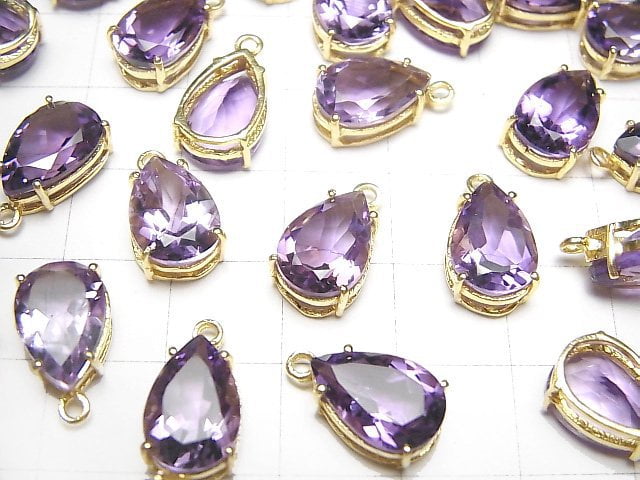 [Video] High Quality Amethyst AAA Bezel Setting Pear shape Faceted 12x8mm 18KGP 1pc