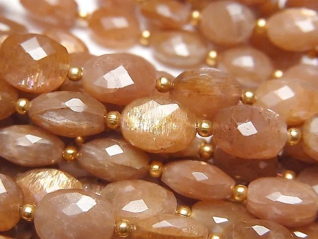 [Video] High Quality Golden Sheen Moonstone AA++ Faceted Oval half or 1strand beads (aprx.7inch / 18cm)