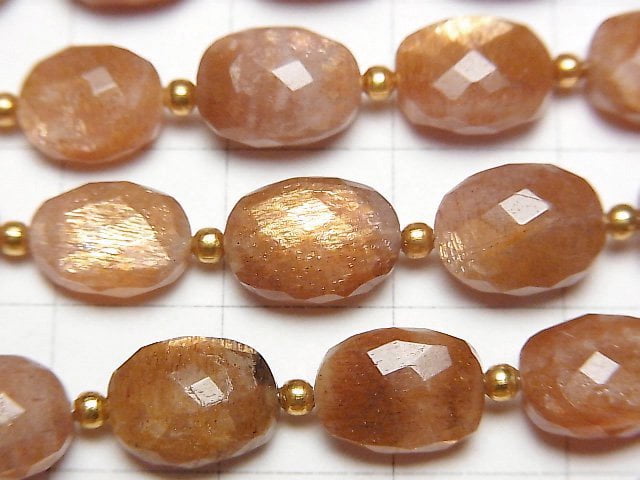 [Video] High Quality Golden Sheen Moonstone AA++ Faceted Oval half or 1strand beads (aprx.7inch / 18cm)