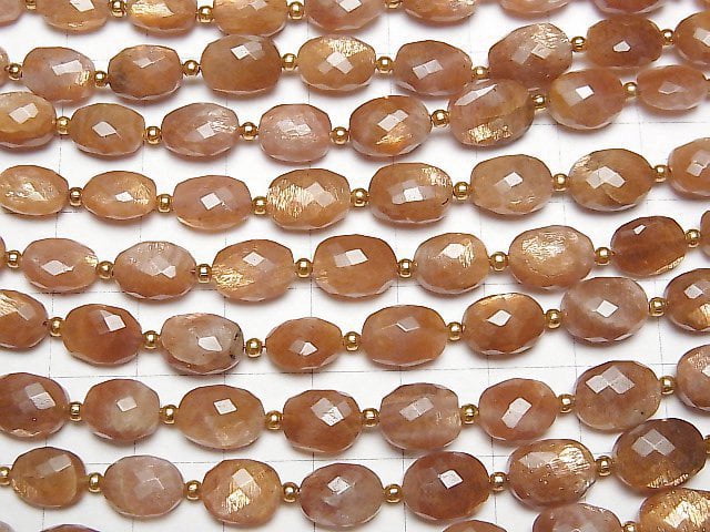 [Video] High Quality Golden Sheen Moonstone AA++ Faceted Oval half or 1strand beads (aprx.7inch / 18cm)