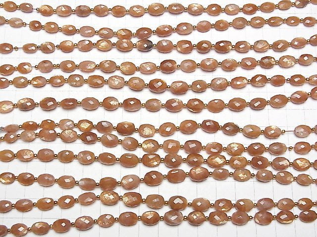 [Video] High Quality Golden Sheen Moonstone AA++ Faceted Oval half or 1strand beads (aprx.7inch / 18cm)