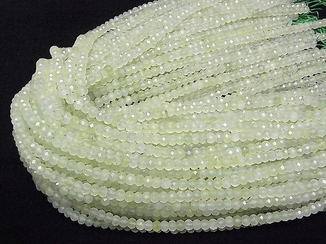 [Video] High Quality! Prehnite AAA Faceted Button Roundel 6x6x4mm 1strand beads (aprx.15inch / 37cm)