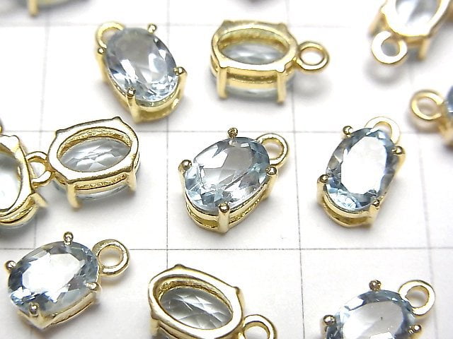 [Video] High Quality Sky Blue Topaz AAA- Bezel Setting Oval Faceted 7x5mm 18KGP 2pcs