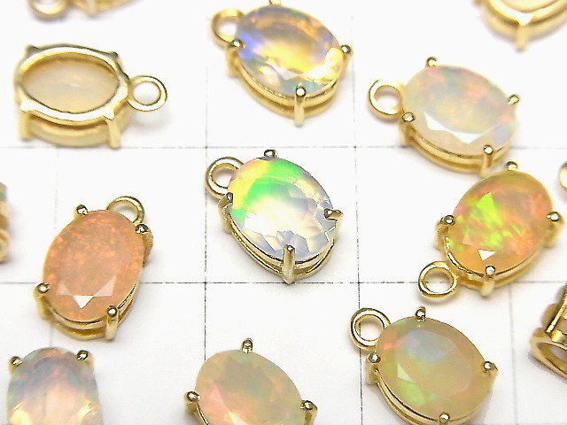 [Video] High Quality Ethiopia Opal AAA Bezel Setting Oval Faceted 8x6mm 18KGP 2pcs