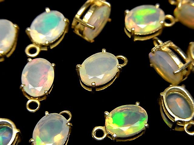 [Video] High Quality Ethiopia Opal AAA Bezel Setting Oval Faceted 8x6mm 18KGP 2pcs