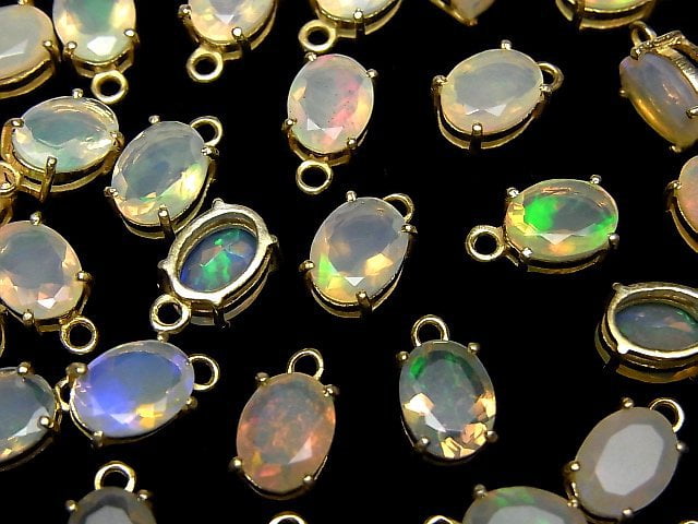 [Video] High Quality Ethiopia Opal AAA Bezel Setting Oval Faceted 8x6mm 18KGP 2pcs