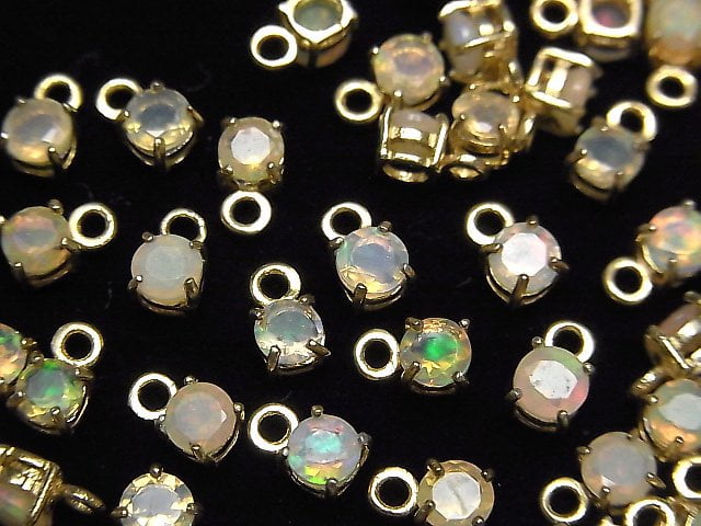 [Video] High Quality Ethiopia Opal AAA Bezel Setting Round Faceted 4x4mm 18KGP 2pcs