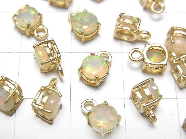 [Video]High Quality Ethiopian Opal AAA Bezel Setting Round Faceted 5x5mm 18KGP 2pcs