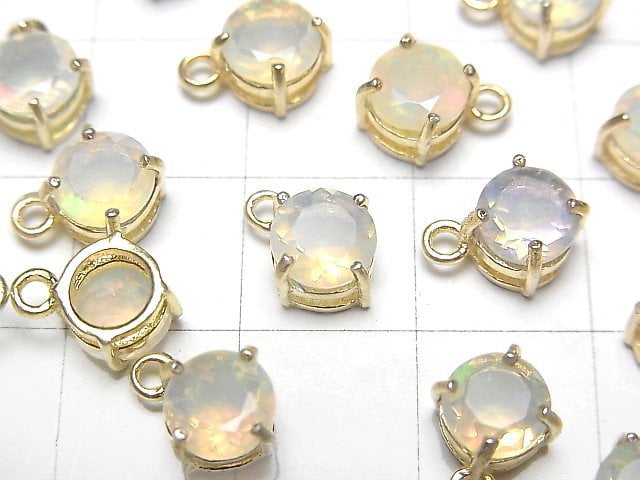 [Video] High Quality Ethiopia Opal AAA Bezel Setting Round Faceted 6x6mm 18KGP 2pcs