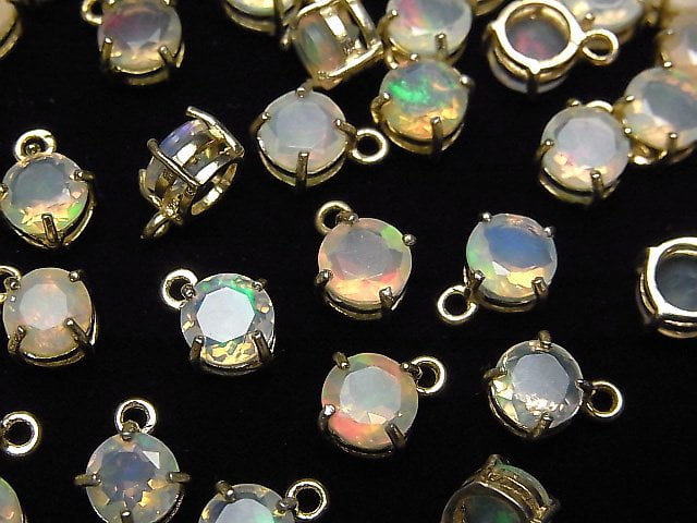 [Video] High Quality Ethiopia Opal AAA Bezel Setting Round Faceted 6x6mm 18KGP 2pcs