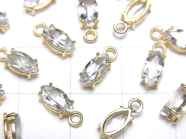 [Video] High Quality Aquamarine AAA Bezel Setting Marquise Faceted 8x4mm 18KGP 2pcs