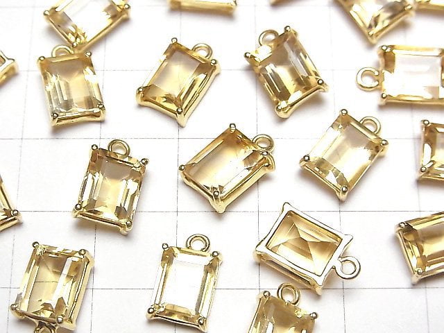 [Video]High Quality Citrine AAA Bezel Setting Rectangle Faceted 9x7mm 18KGP 1pc