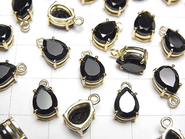 [Video] High Quality Black Spinel AAA Bezel Setting Pear shape Faceted 8x6mm 18KGP 2pcs