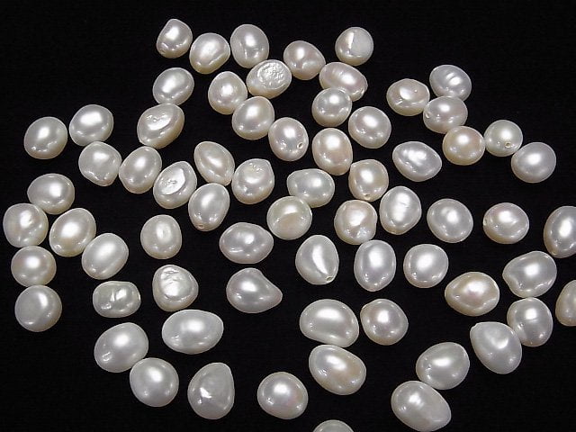 [Video] Fresh Water Pearl AA++ Loose stone Potato-Baroque 8-12mm [Half Drilled Hole] White 5pcs