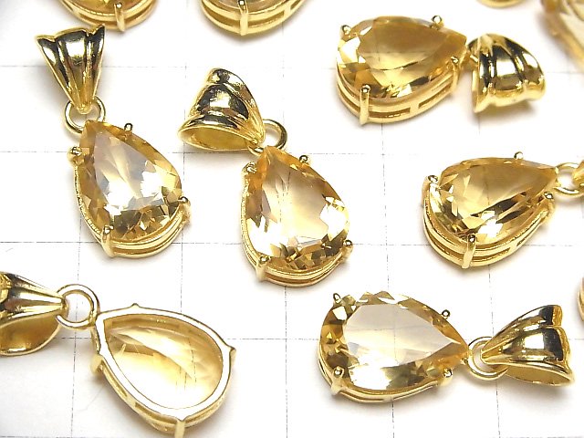 [Video] High Quality Citrine AAA Pear shape Faceted Pendant 14x10mm 18KGP 1pc