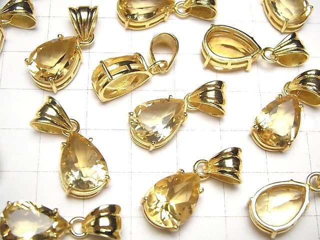 [Video] High Quality Citrine AAA Pear shape Faceted Pendant 14x10mm 18KGP 1pc