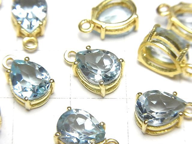 [Video] High Quality Sky Blue Topaz AAA- Bezel Setting Pear shape Faceted 9x7mm 18KGP 2pcs