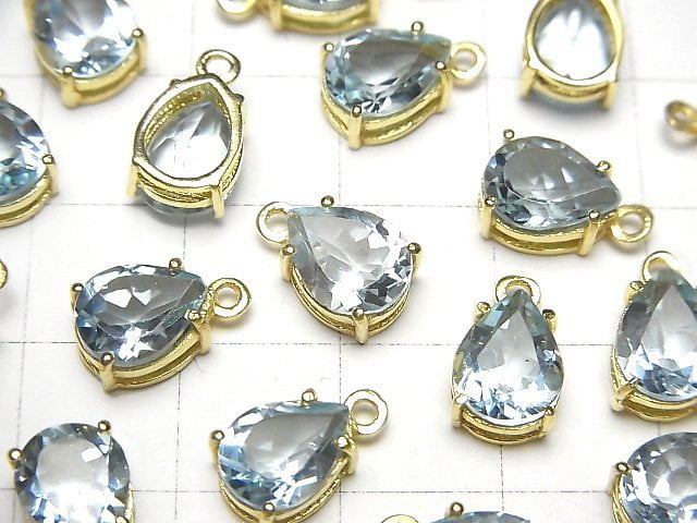 [Video] High Quality Sky Blue Topaz AAA- Bezel Setting Pear shape Faceted 9x7mm 18KGP 2pcs