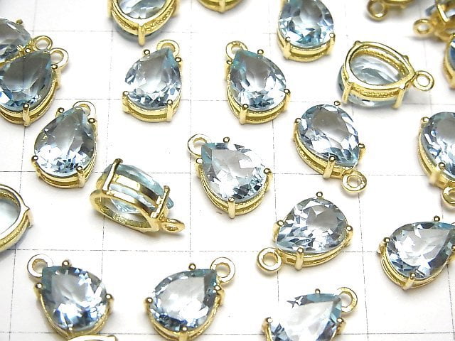 [Video] High Quality Sky Blue Topaz AAA- Bezel Setting Pear shape Faceted 9x7mm 18KGP 2pcs