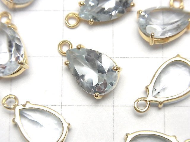 [Video]High Quality Sky Blue Topaz AAA- Bezel Setting Pear shape Faceted 12x8mm 18KGP 1pc