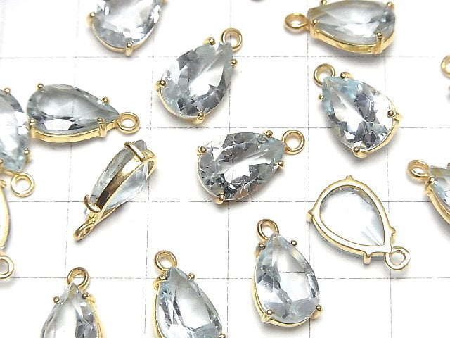 [Video]High Quality Sky Blue Topaz AAA- Bezel Setting Pear shape Faceted 12x8mm 18KGP 1pc