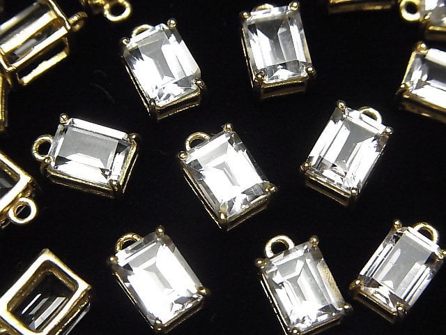 [Video]High Quality White Topaz AAA Bezel Setting Rectangle Faceted 8x6mm 18KGP 1pc