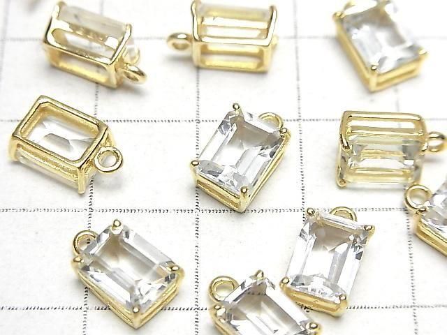 [Video]High Quality White Topaz AAA Bezel Setting Rectangle Faceted 8x6mm 18KGP 2pcs