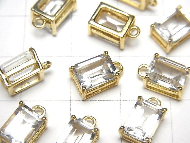 [Video]High Quality White Topaz AAA Bezel Setting Rectangle Faceted 8x6mm 18KGP 1pc