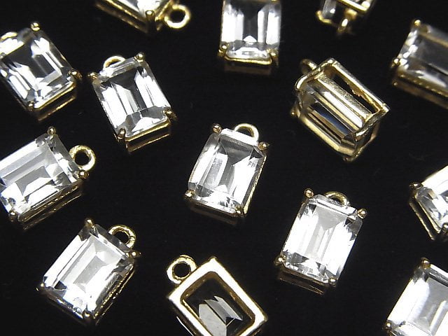 [Video]High Quality White Topaz AAA Bezel Setting Rectangle Faceted 8x6mm 18KGP 1pc