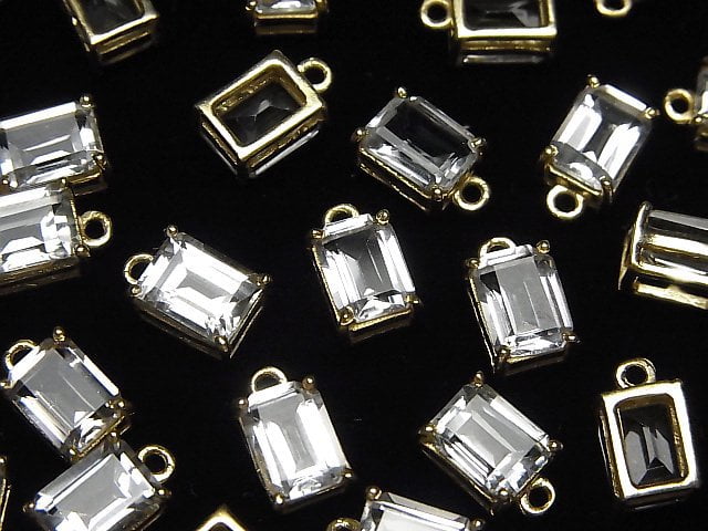 [Video]High Quality White Topaz AAA Bezel Setting Rectangle Faceted 8x6mm 18KGP 1pc