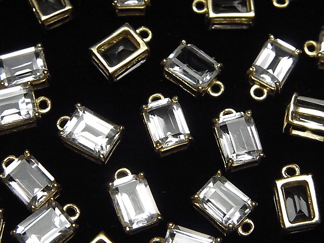 [Video] High Quality White Topaz AAA Bezel Setting Rectangle Faceted 8x6mm 18KGP 1pc