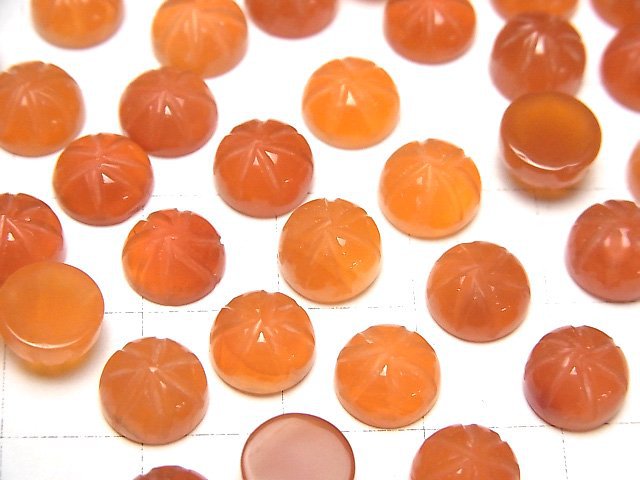 [Video] High Quality Carnelian AAA Carved Round Cabochon 8x8mm 4pcs