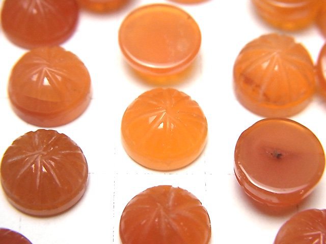 [Video] High Quality Carnelian AAA Carved Round Cabochon 10x10mm 3pcs