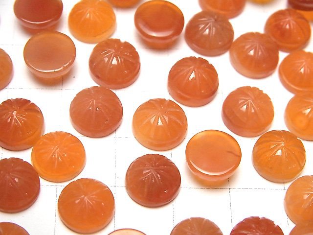 [Video] High Quality Carnelian AAA Carved Round Cabochon 10x10mm 3pcs