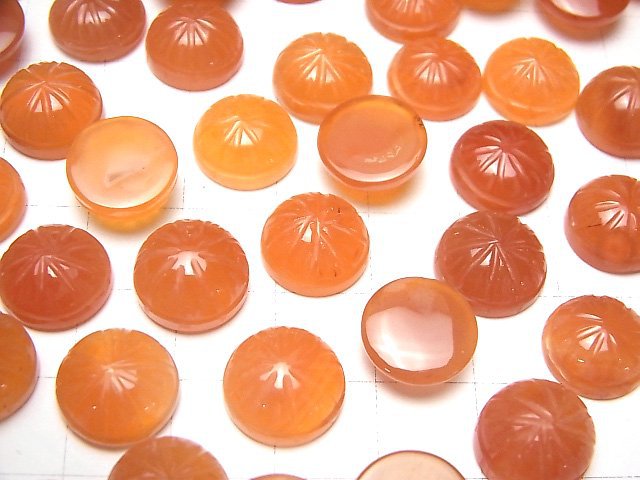 [Video] High Quality Carnelian AAA Carved Round Cabochon 12x12mm 2pcs