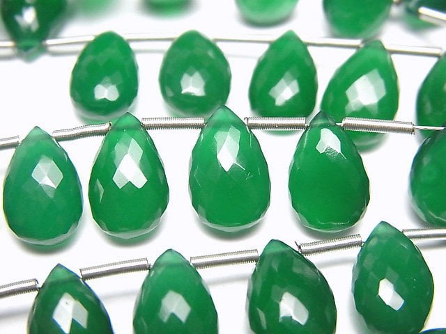 Faceted Briolette, Onyx, Pear Shape Gemstone Beads