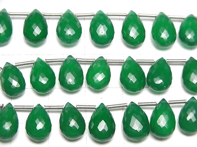 [Video] High Quality Green Onyx AAA Pear shape Faceted Briolette 10x7mm 1strand (8pcs)